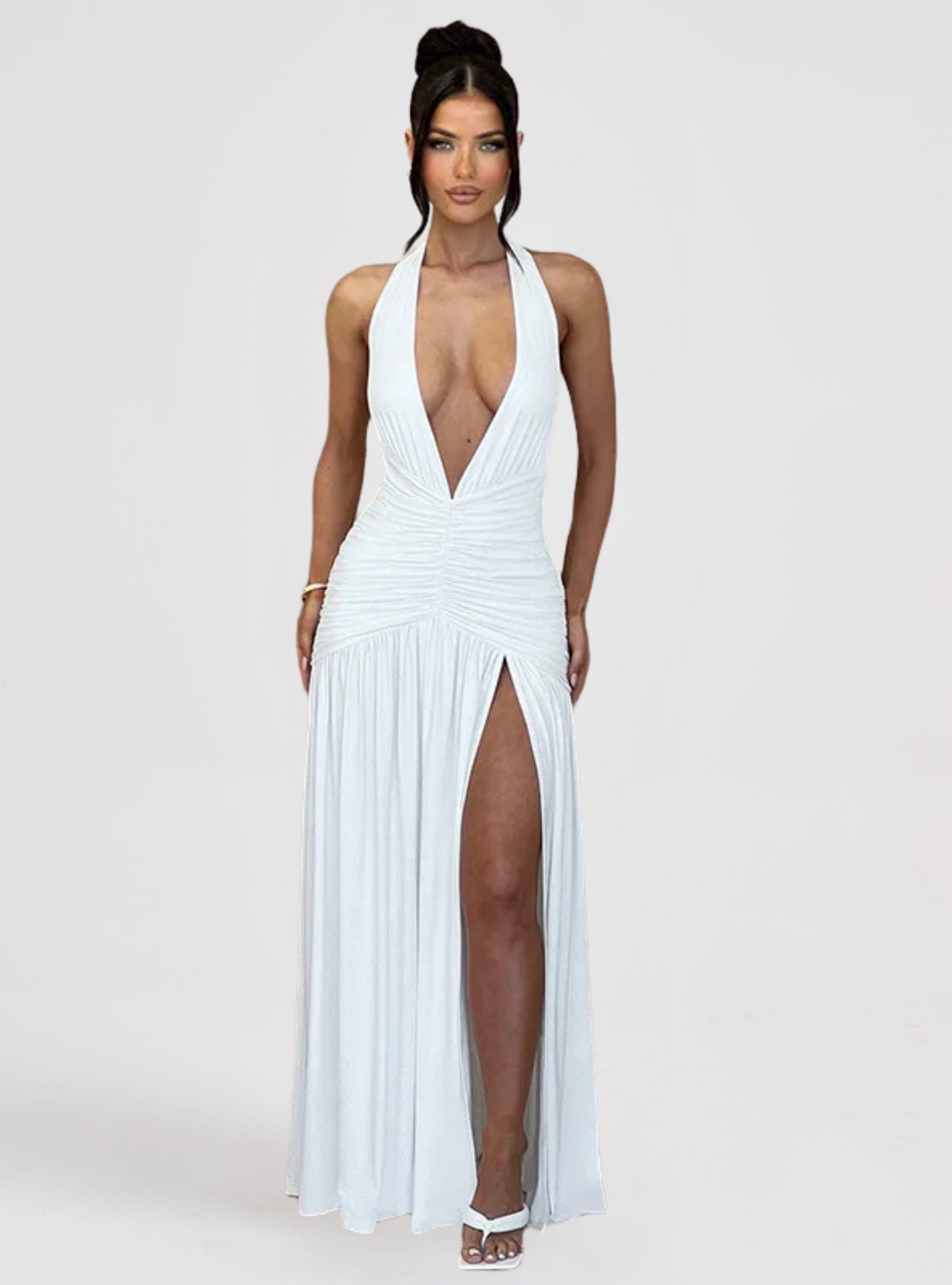 London Twins™ | Maxime V Neck Backless Elegant Maxi Dress