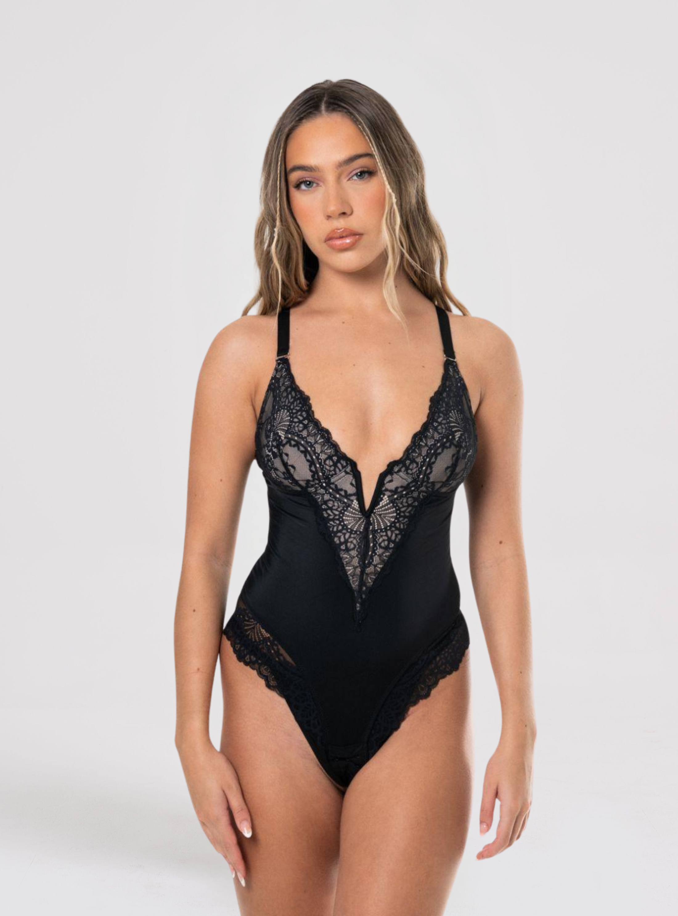 London Twins | V-Neck Half Laced Bodysuit | 1+1 FREE!!