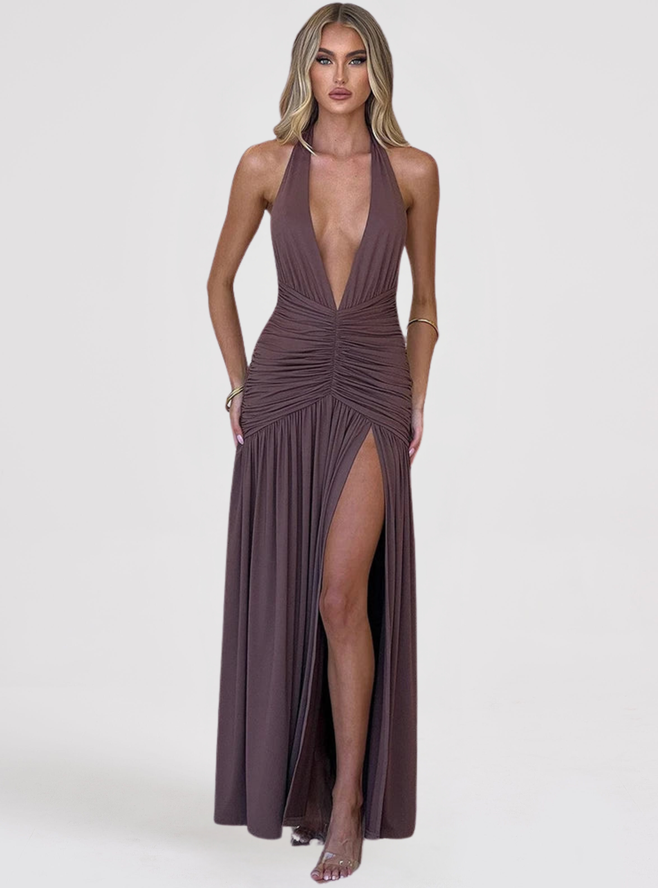 London Twins™ | Maxime V Neck Backless Elegant Maxi Dress