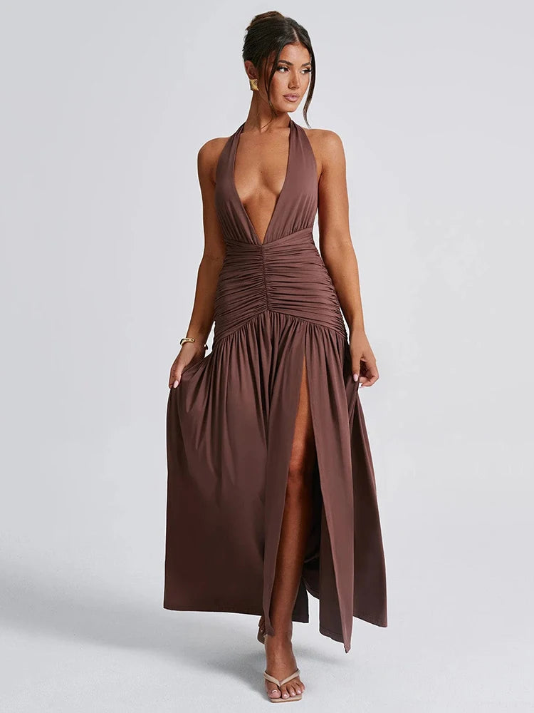 London Twins™ | Maxime V Neck Backless Elegant Maxi Dress