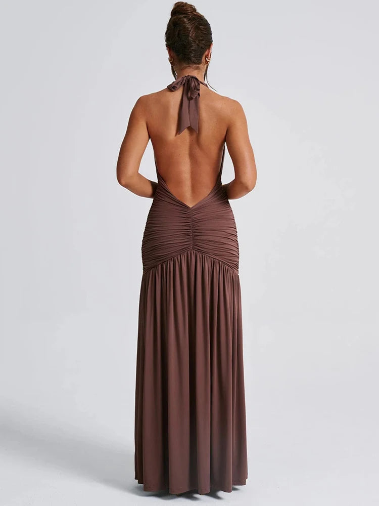 London Twins™ | Maxime V Neck Backless Elegant Maxi Dress